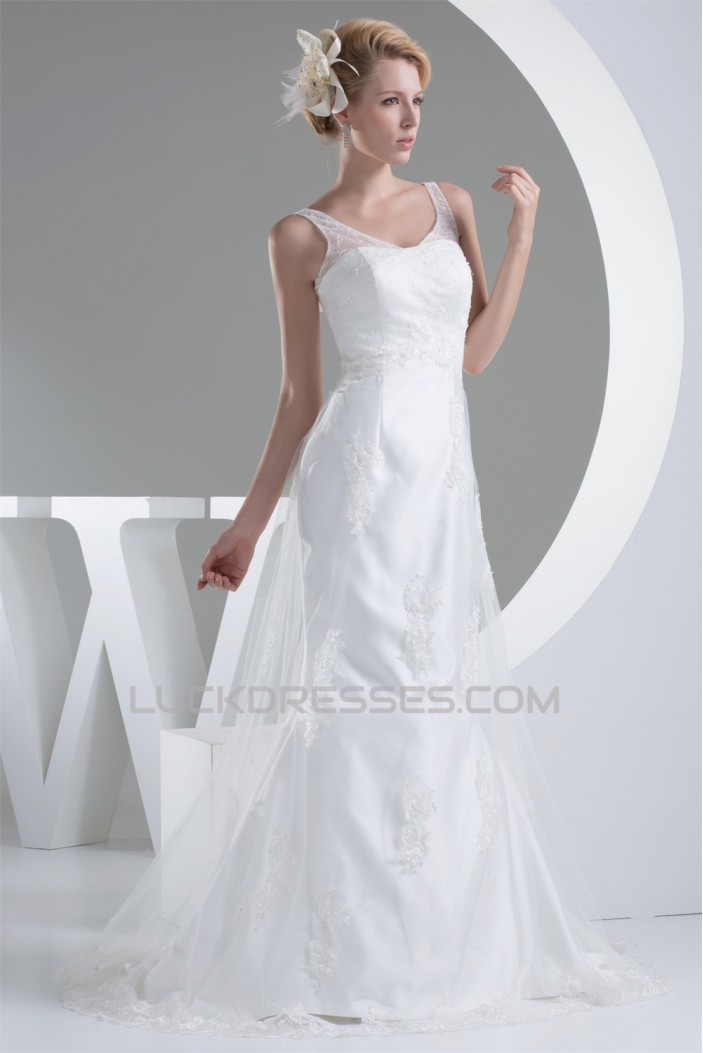Straps Sleeveless Satin Lace Fine Netting Wedding Dresses 2030465