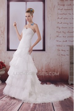 A-Line Sweetheart Sleeveless Satin Organza Best Wedding Dresses 2030479