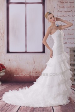 A-Line Sweetheart Sleeveless Satin Organza Best Wedding Dresses 2030479