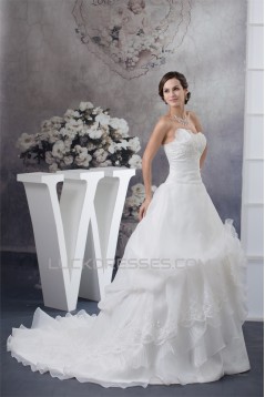 Sweetheart Satin Organza Lace A-Line Sleeveless Best Wedding Dresses 2030485