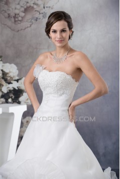 Sweetheart Satin Organza Lace A-Line Sleeveless Best Wedding Dresses 2030485
