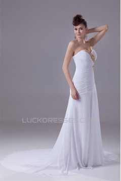 Sweetheart Sleeveless A-Line Chiffon Silk like Satin Best Wedding Dresses 2030487