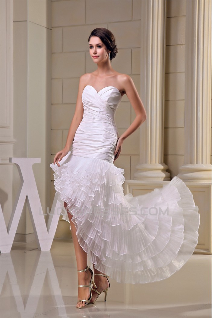Sweetheart Sleeveless Taffeta Pleated Organza Little White Dresses 2030492