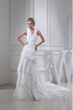 Taffeta Netting Sheath/Column Sleeveless Sweet Wedding Dresses 2030496