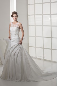 A-Line Sleeveless Scoop Lace Taffeta Best Wedding Dresses 2030502