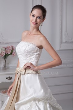 Sleeveless A-Line Satin Strapless Lace New Arrival Wedding Dresses 2030504