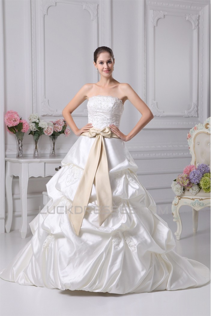 Sleeveless A-Line Satin Strapless Lace New Arrival Wedding Dresses 2030504