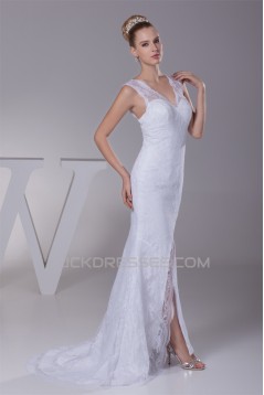Mermaid/Trumpet V-Neck Sleeveless Satin Lace Best Wedding Dresses 2030510