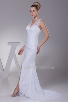 Mermaid/Trumpet V-Neck Sleeveless Satin Lace Best Wedding Dresses 2030510