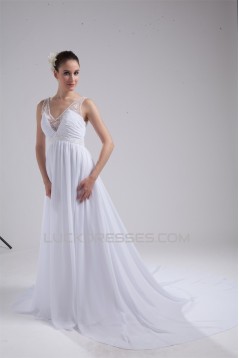 A-Line V-Neck Sleeveless Chiffon Beaded Most Beautiful Wedding Dresses 2030513