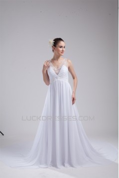 A-Line V-Neck Sleeveless Chiffon Beaded Most Beautiful Wedding Dresses 2030513