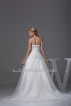 Wonderful Sleeveless A-Line Satin Organza Sweetheart Beaded Wedding Dresses 2030523