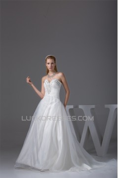 Wonderful Sleeveless A-Line Satin Organza Sweetheart Beaded Wedding Dresses 2030523