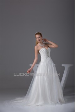 Wonderful Sleeveless A-Line Satin Organza Sweetheart Beaded Wedding Dresses 2030523