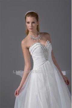 Wonderful Sleeveless A-Line Satin Organza Sweetheart Beaded Wedding Dresses 2030523