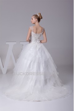 Wonderful Sleeveless Straps A-Line Satin Fine Netting Wedding Dresses 2030525
