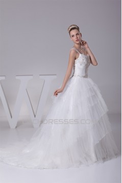 Wonderful Sleeveless Straps A-Line Satin Fine Netting Wedding Dresses 2030525