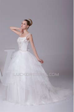 Wonderful Sleeveless Straps A-Line Satin Fine Netting Wedding Dresses 2030525