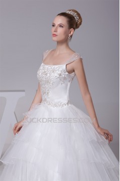 Wonderful Sleeveless Straps A-Line Satin Fine Netting Wedding Dresses 2030525