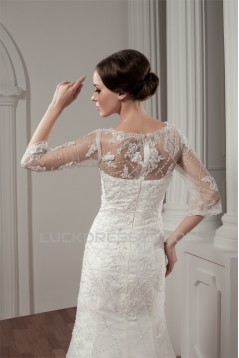 3/4 Length Sleeve Satin Portrait A-Line Most Beautiful Beaded Lace Wedding Dresses 2030527