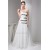 A-Line Chiffon Silk like Satin Strapless Beaded Sweep Train Wedding Dresses 2030530