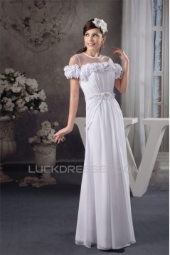 A-Line Floor-Length Chiffon Silk like Satin Fine Netting Wedding Dresses 2030531