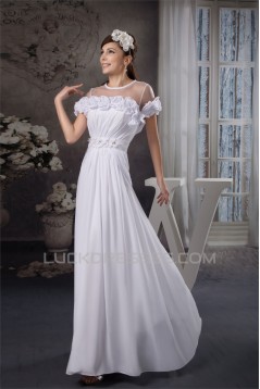 A-Line Floor-Length Chiffon Silk like Satin Fine Netting Wedding Dresses 2030531