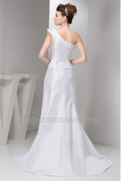 A-Line One-Shoulder Sleeveless Satin Taffeta Sweet Wedding Dresses 2030534