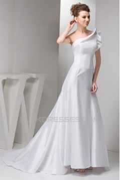 A-Line One-Shoulder Sleeveless Satin Taffeta Sweet Wedding Dresses 2030534