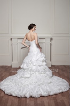 A-Line Satin Taffeta Strapless Sleeveless Chapel Train Wedding Dresses 2030538