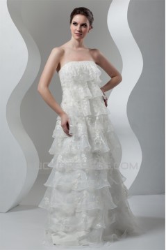 A-Line Sleeveless Satin Lace Organza Strapless Embellished Wedding Dresses 2030543