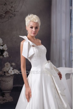 A-Line Sleeveless Satin Taffeta One-Shoulder Lace Wedding Dresses 2030545