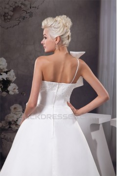 A-Line Sleeveless Satin Taffeta One-Shoulder Lace Wedding Dresses 2030545