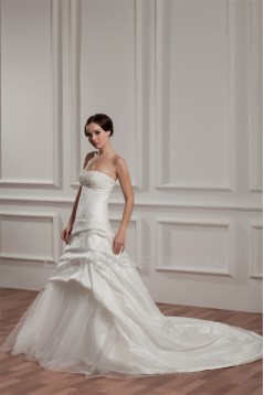 A-Line Sleeveless Satin Taffeta Sweetheart Sweet Wedding Dresses 2030547