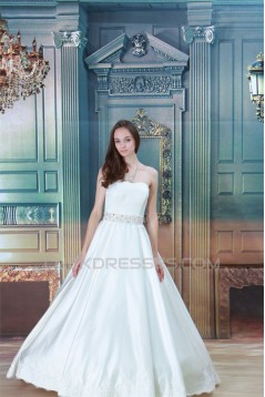 A-Line Sleeveless Soft Sweetheart Satin Beaded Lace Wedding Dresses 2030548