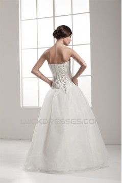 A-Line Sleeveless Strapless Satin Fine Netting Beaded Wedding Dresses 2030550