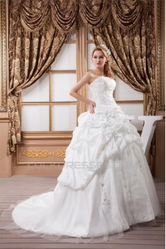 A-Line Sleeveless Strapless Satin Organza Sweet Wedding Dresses 2030552
