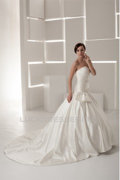 A-Line Sleeveless Sweetheart Satin Taffeta Beaded Wedding Dresses 2030555