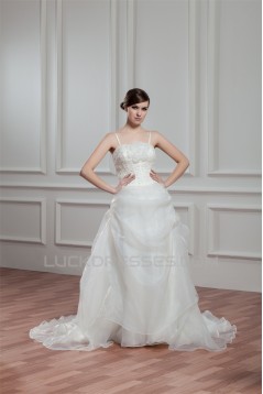 A-Line Spaghetti Straps Sleeveless Satin Organza Wedding Dresses 2030557