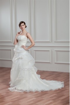 A-Line Spaghetti Straps Sleeveless Satin Organza Wedding Dresses 2030557