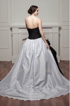 A-Line Strapless Brush Sweep Train Handmade Flowers Wedding Dresses 2030558