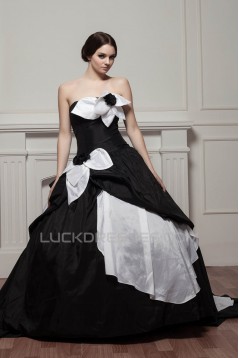 A-Line Strapless Brush Sweep Train Handmade Flowers Wedding Dresses 2030558