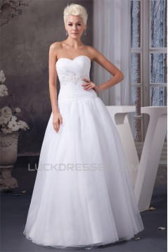 A-Line Sweetheart Satin Organza Sleeveless Beaded Floor Length Wedding Dresses 2030561