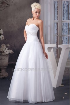 A-Line Sweetheart Satin Organza Sleeveless Beaded Floor Length Wedding Dresses 2030561