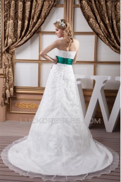 A-Line Strapless Satin Sleeveless Beaded Wedding Dresses 2030562