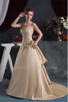 Amazing Satin Taffeta Sleeveless Spaghetti Straps Lace Wedding Dresses 2030578