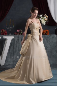 Amazing Satin Taffeta Sleeveless Spaghetti Straps Lace Wedding Dresses 2030578