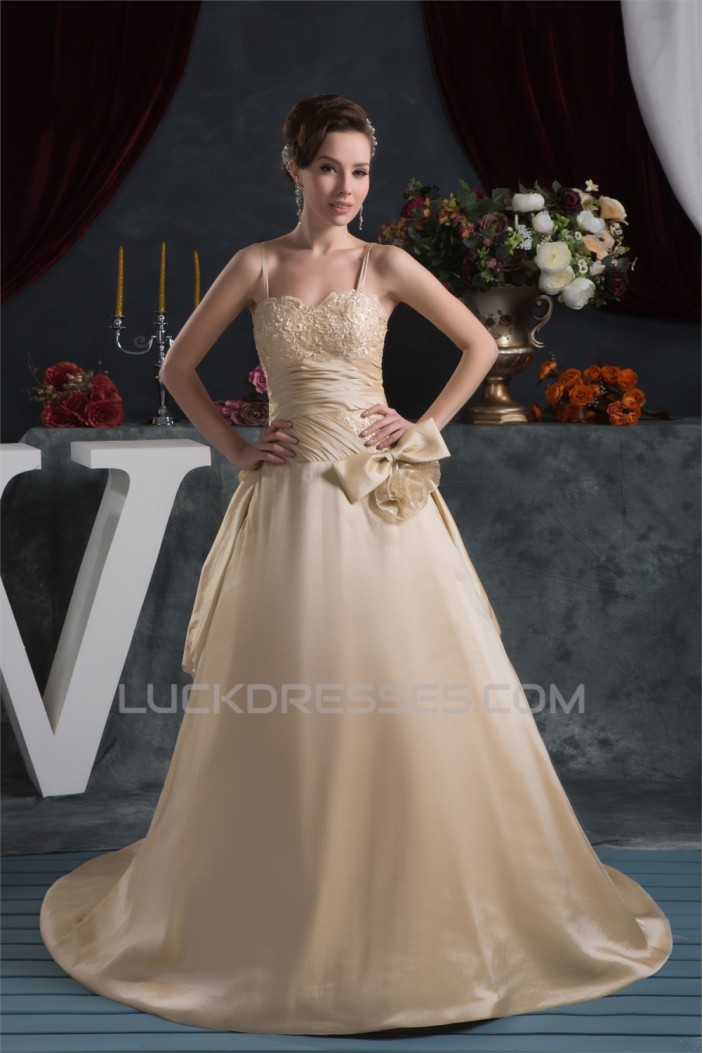 Amazing Satin Taffeta Sleeveless Spaghetti Straps Lace Wedding Dresses 2030578