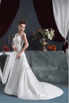 Amazing Scoop A-Line Sleeveless Satin Wedding Dresses 2030579