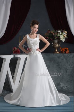 Amazing Scoop A-Line Sleeveless Satin Wedding Dresses 2030579